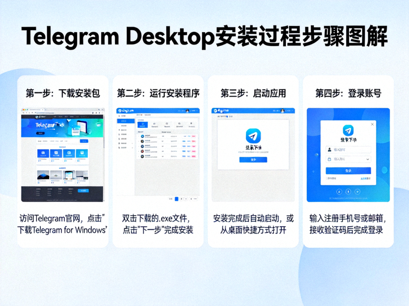 Telegram Desktop 安装过程步骤图解 - 从下载到登录的界面截图