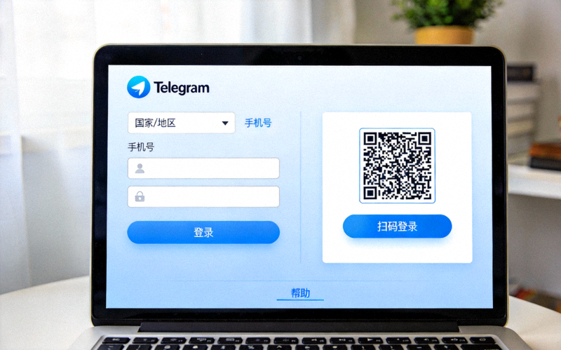 Telegram电脑版登录界面截图 - 显示手机号输入和二维码登录选项
